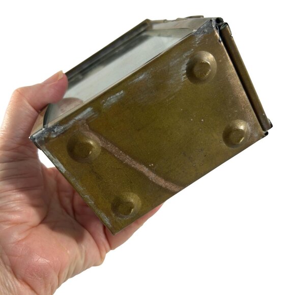 Vintage Brass Glass Panel Lamp Lantern Mirror 6" Tall Handle Primitive NO Wick - Picture 6 of 12